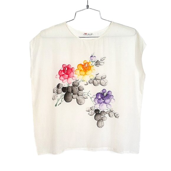 Vintage Tops - VTG Silk Watercolor Floral Top